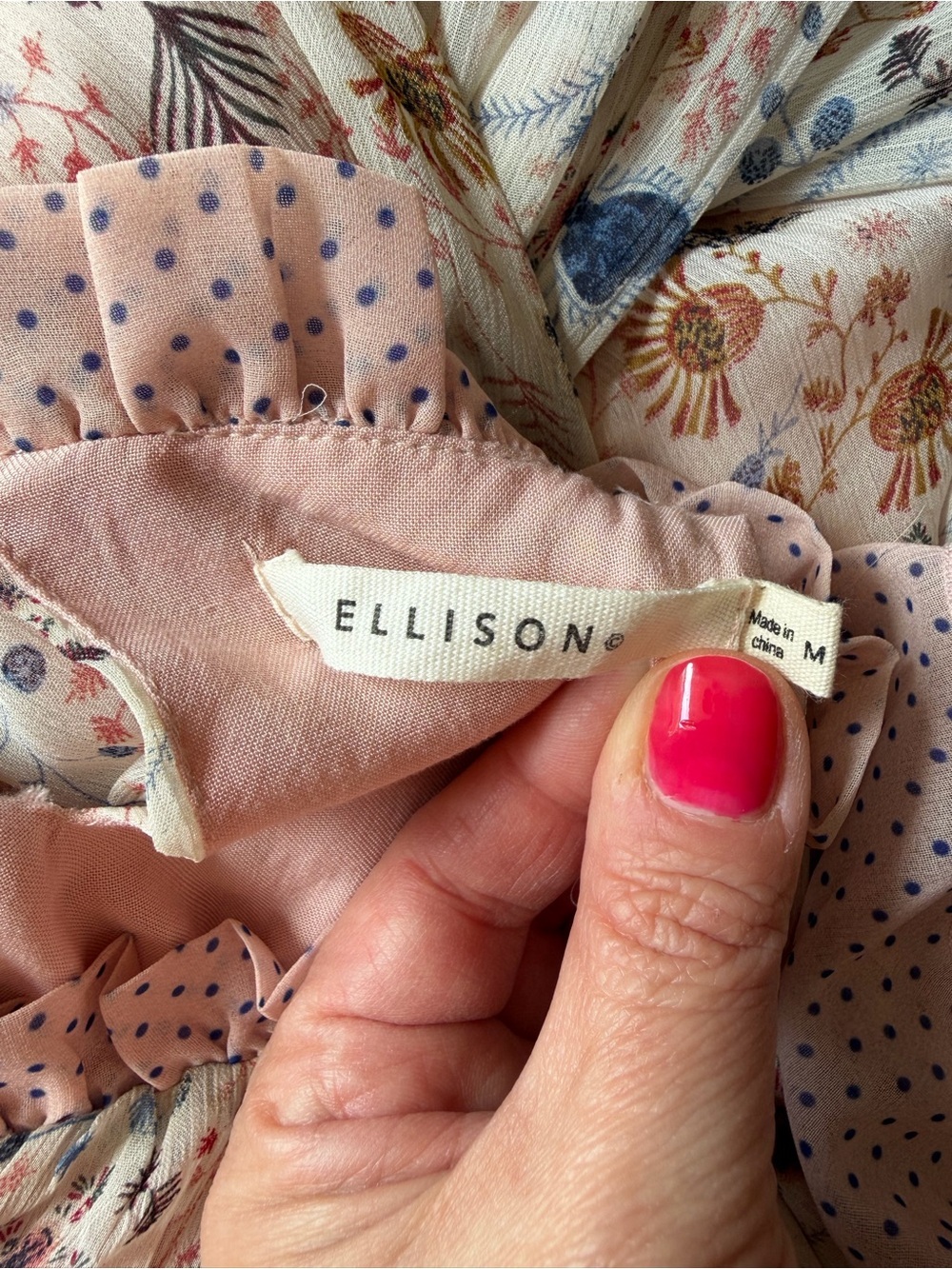 Ellison Pink Floral Polka Dot Mixed Print Ruffle Tiered Midi Dress Size M Flowy - Picture 3 of 8
